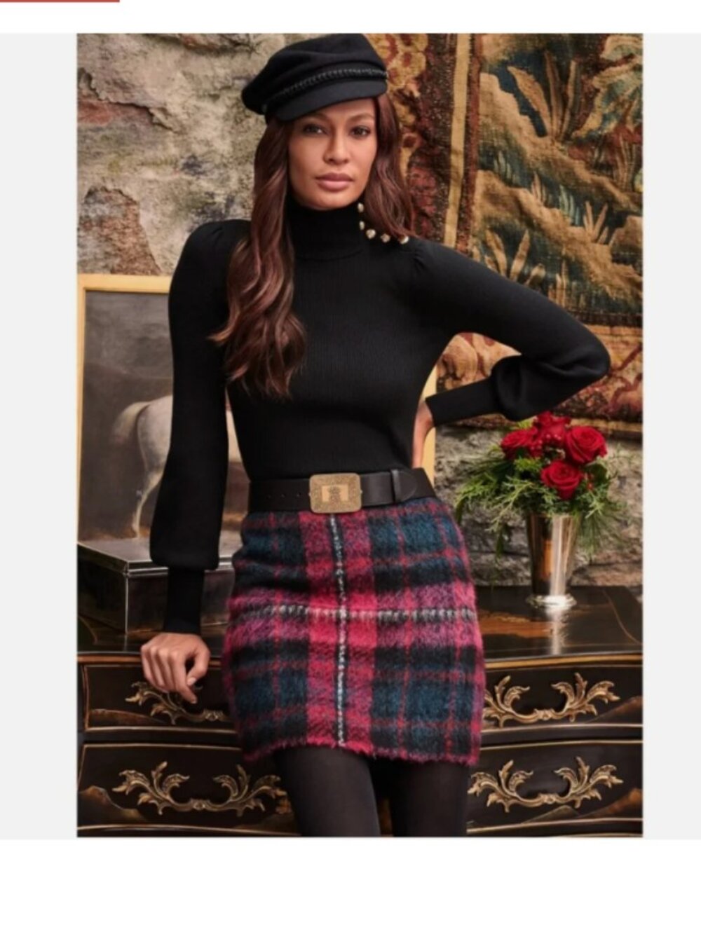 NWT Size 6 Lauren Ralph Lauren Plaid Mohair Pencil Miniskirt Y2K Black Label New